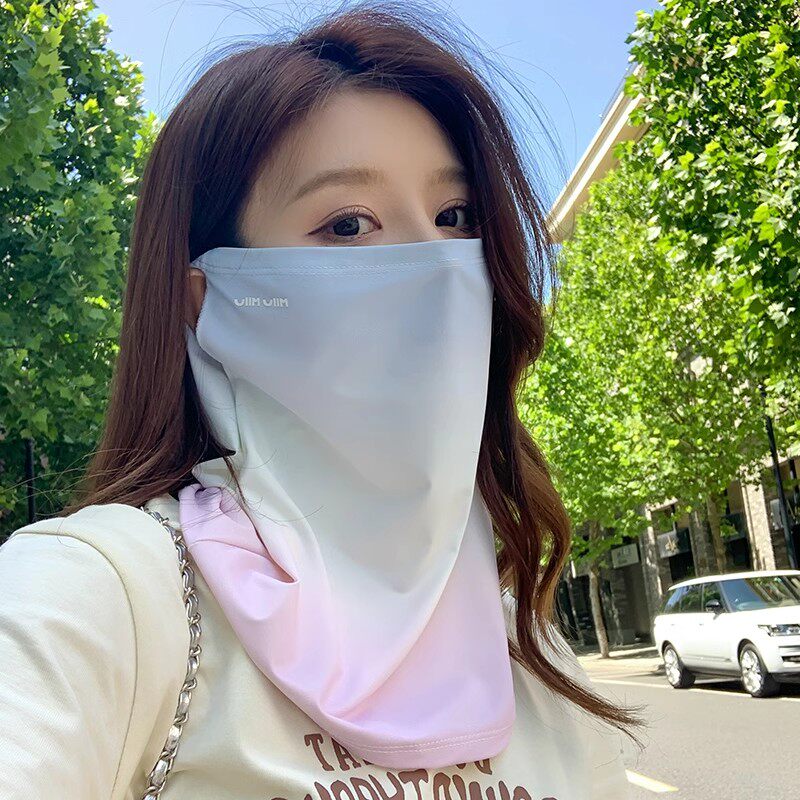 夏季渐变冰丝遮全脸防晒面罩护颈一体女户外防紫外线袖套骑车面纱