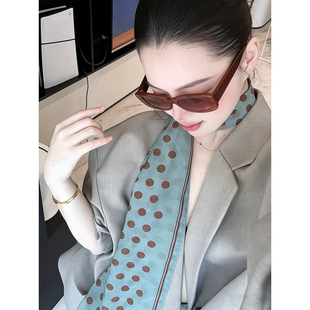 复古波点围脖丝巾女2026新款高级感绿色系脖围巾领巾发带装饰腰带
