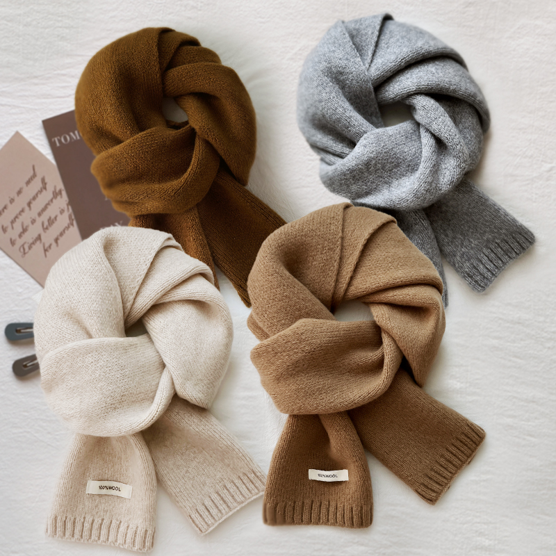 亲肤!纯色羊毛围巾女秋冬季2025新款保暖毛线针织韩系送礼小围巾