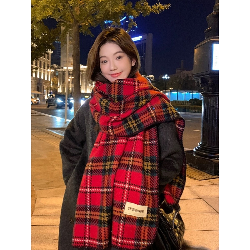 2025新款红色格子围巾