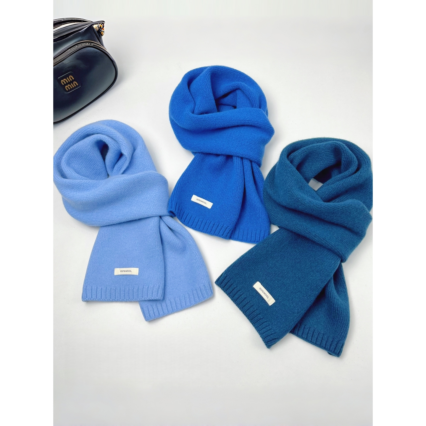 高级冰川蓝色系羊毛围巾