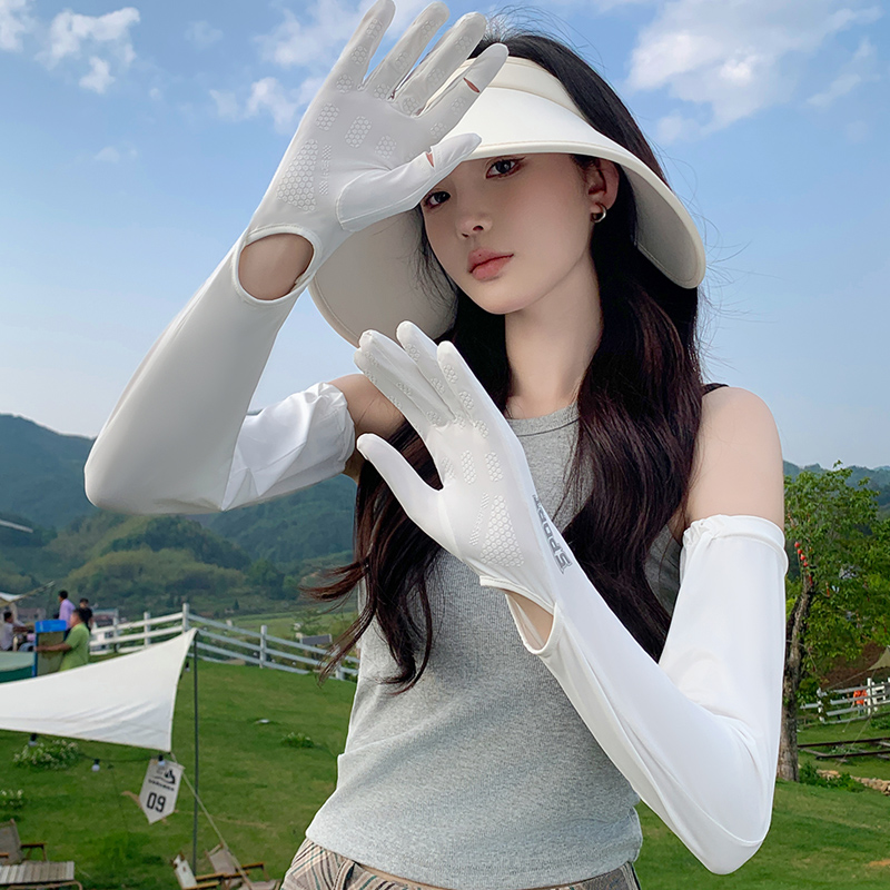 防晒手套女夏季冰丝开车薄款防紫外线长款冰袖护臂一体袖套遮手部