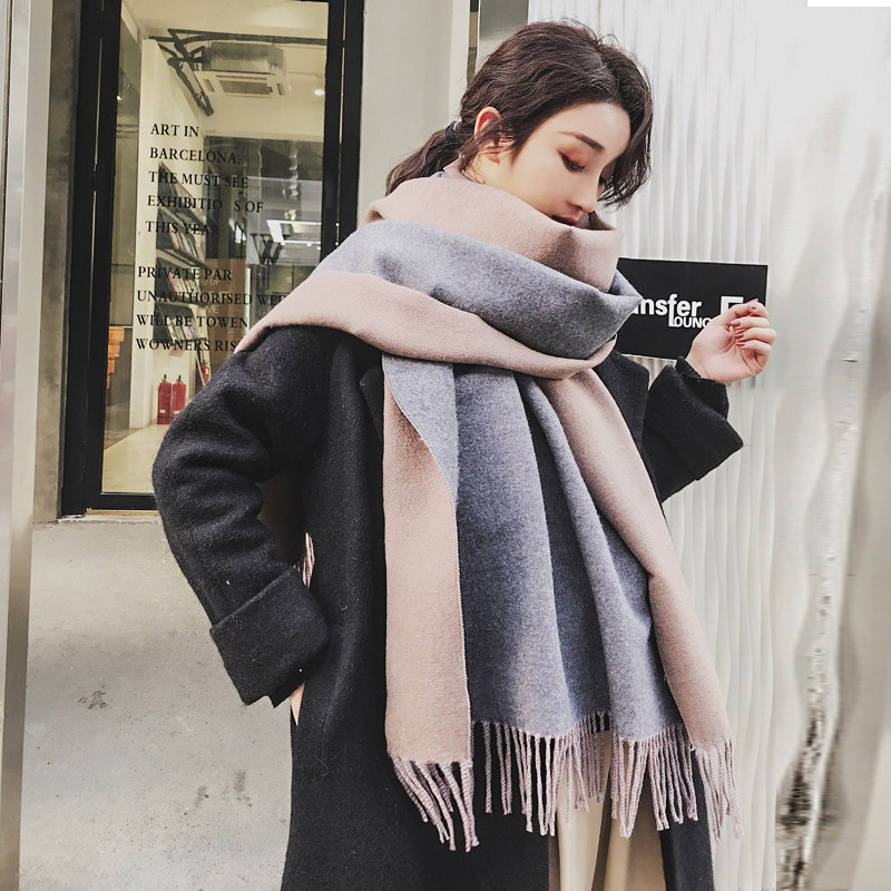 双面围巾女纯色仿羊绒百搭围脖女韩版冬季新款情侣保暖披肩女秋冬