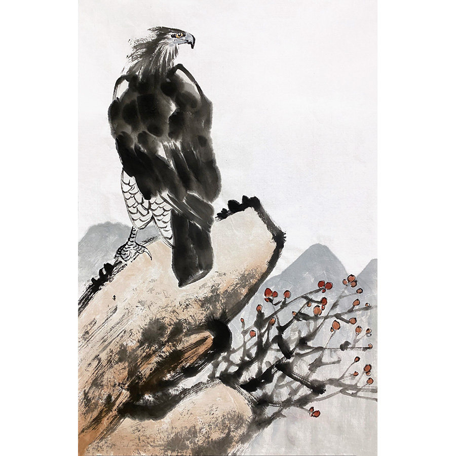 手绘大写意雄鹰画富贵如意临摹齐白石老鹰水墨国画中式宣纸生肖画