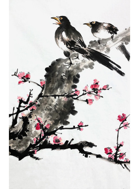喜鹊画手绘喜上眉梢挂画梅花画