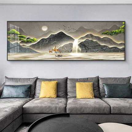 背有靠山客厅装饰画轻奢高级感新中式办公室山水挂画茶室沙发壁画