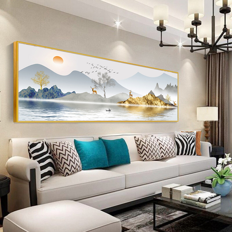 现代简约客厅装饰画轻奢高级感2024新款山水字画沙发背景墙壁挂画