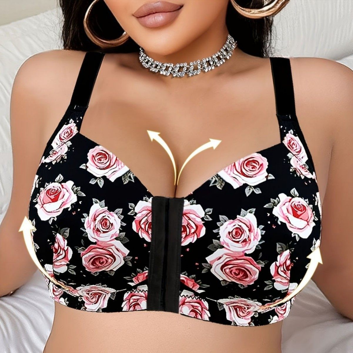 TEMU前扣大码薄款聚拢内衣女无钢圈玫瑰印花厂家外贸大码文胸批发,女装/女士精品,大码内搭,淘宝优惠券,粉丝福利购,淘宝优惠卷