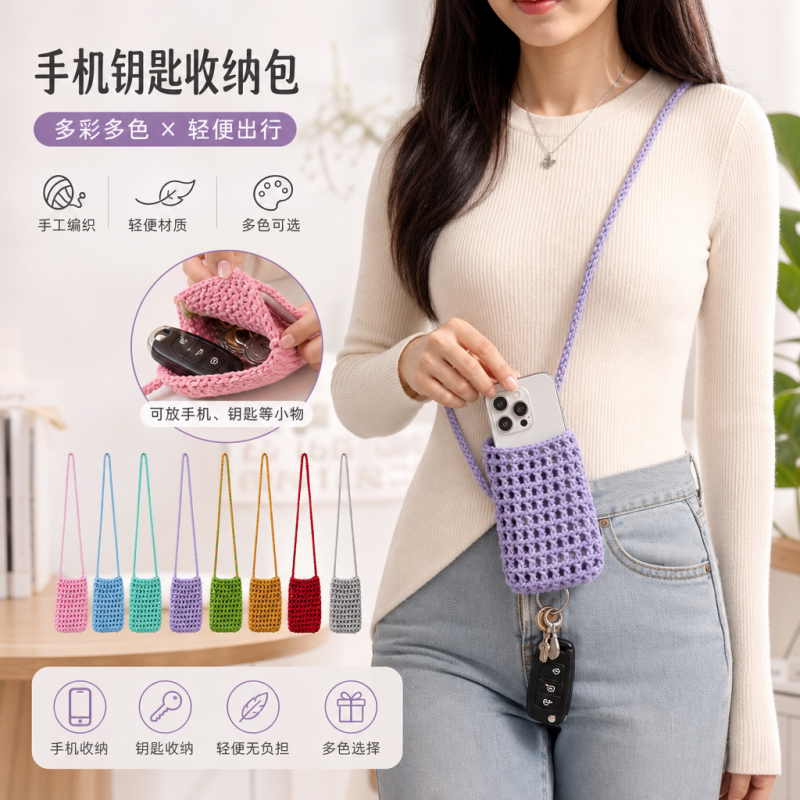 手工编织迷你斜挎手机包女百搭