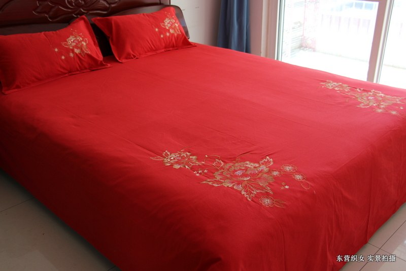 新款結婚用純棉喜事老粗布繡花老土布大紅三件套床單枕套婚慶在類目 牀上用品, 牀單中 - 來自Buy2taobao.com提供專業的淘寶代購服務