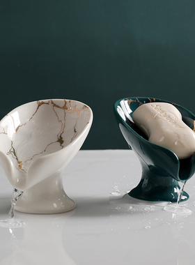 北欧ins风陶瓷沥水香皂盒简约大理石纹绿色肥皂盒免打孔学生皂托