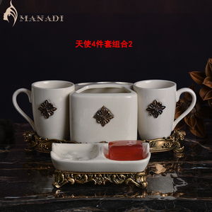 陶瓷卫浴五件套浴室用品套件创意刷牙杯漱口杯 卫浴洗漱套装欧式
