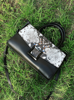 综古斯品牌女包手挽软皮小方包蟒蛇纹头层牛皮荔枝纹手提包斜挎包