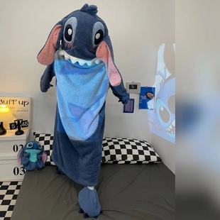 史迪奇珊瑚绒情侣睡衣连体睡袍保暖法兰绒搞笑沙雕睡衣女冬家居服