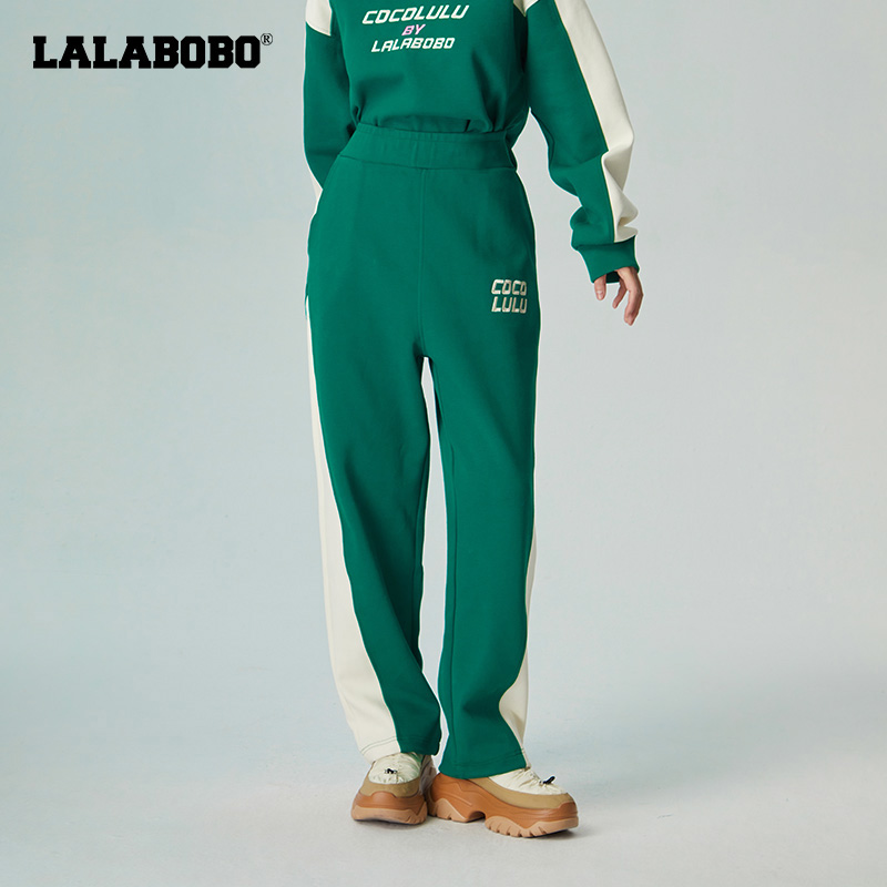 LALABOBO直筒撞色收腰运动休闲裤