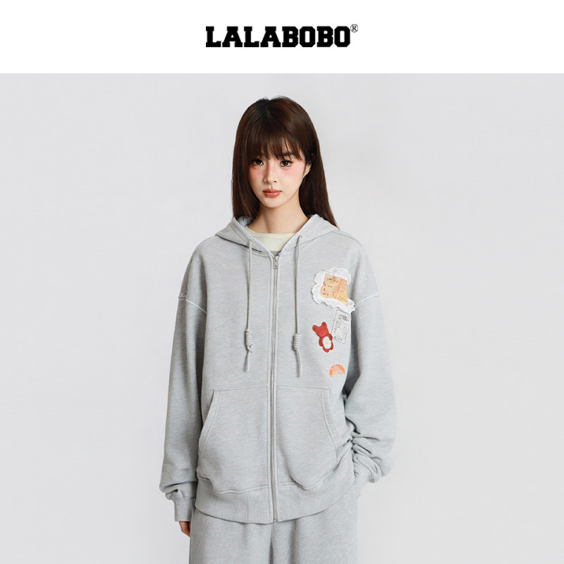 【商场同款】LALABOBO开襟卫衣26年春新潮原创运动风连帽保