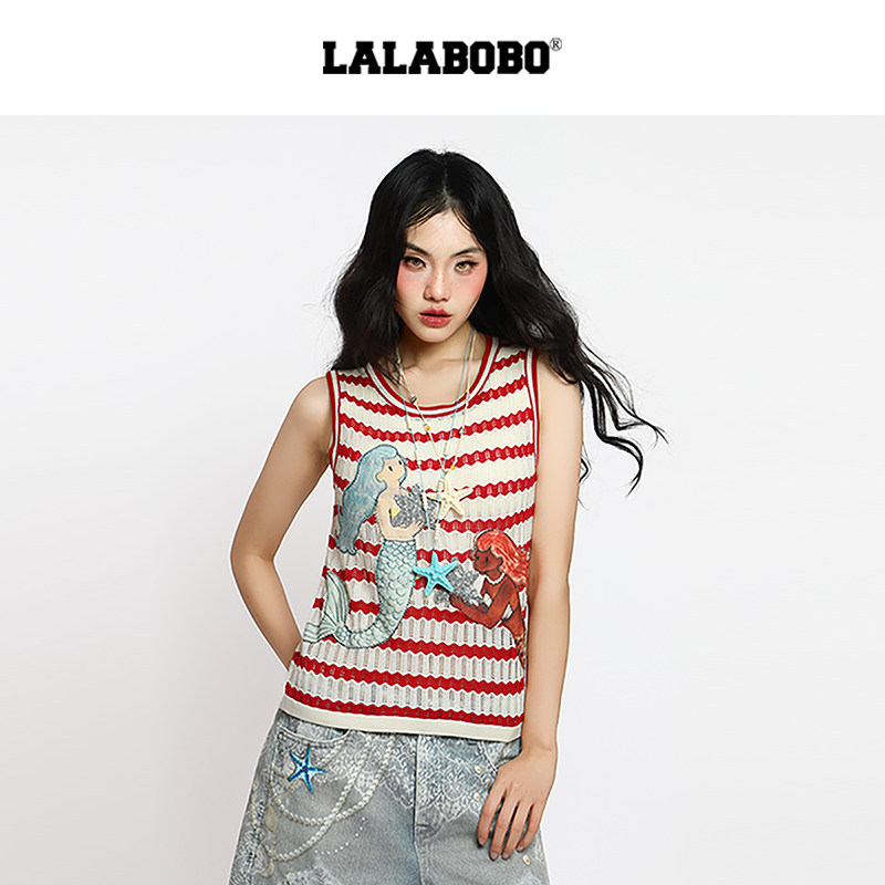 LALABOBO美人鱼毛织条纹背心