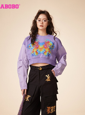 魏小也同款[招财熊]LALABOBO春新套头圆领熊短款卫衣|LBDA-WSTS20