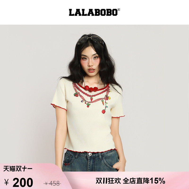 【视错】LALABOBO假两件T恤26年夏夏潮原创撞色高街修身短袖上衣