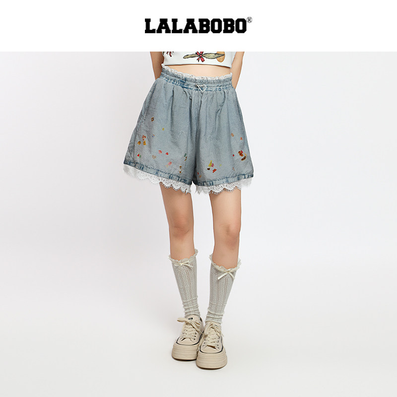 LALABOBO视错贴纸梭织短裤