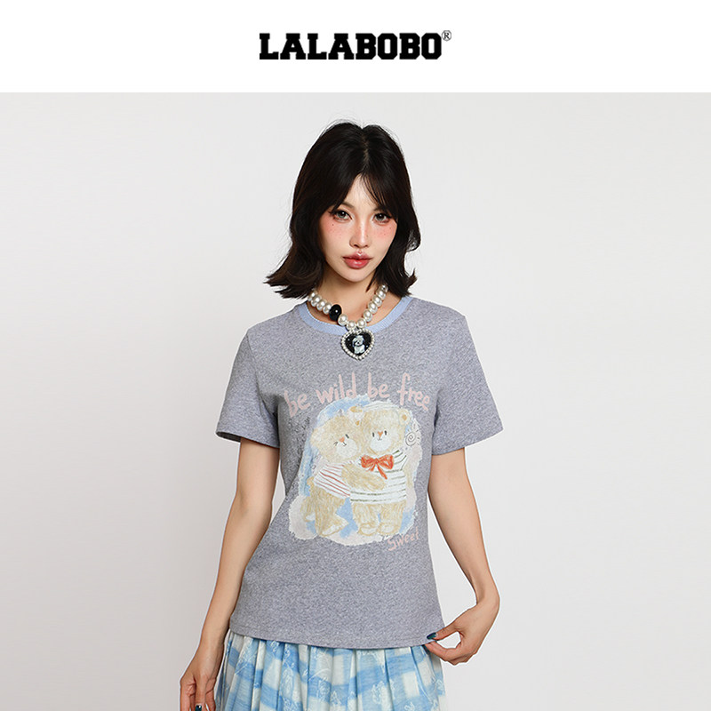 【拥抱爱】LALABOBO短袖T恤26年夏新潮原创港风印花修身显