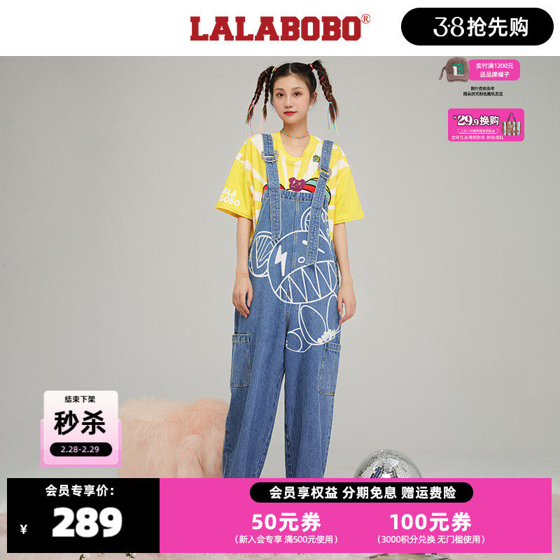 LALABOBO春秋新品可爱时尚原力鬼马阔腿牛仔背带长裤|L21C-WLZT11,女装/女士精品,牛仔裤,淘宝优惠券,粉丝福利购,淘宝优惠卷