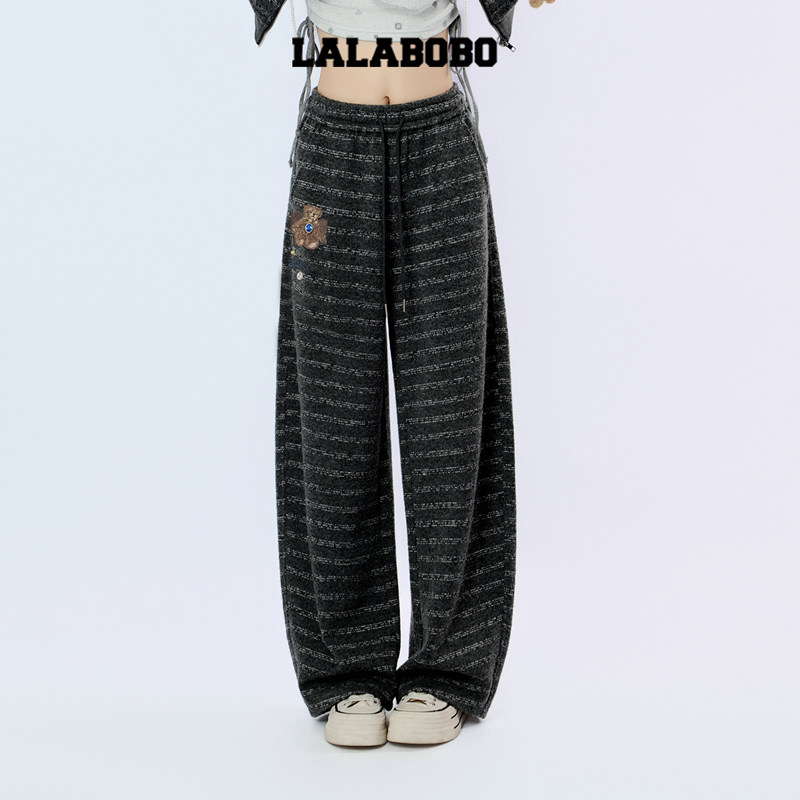 【复古相框天使熊】LALABOBO卫裤女26秋新潮深灰天使小熊休闲长裤