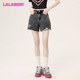 新品 中性风潮流高腰A型牛仔三分短裤 女 LALABOBO秋季 LBCB WXZD36