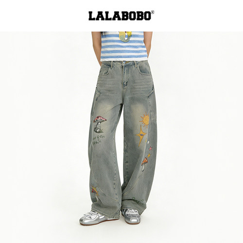 LALABOBO蘑菇牛仔弯刀裤