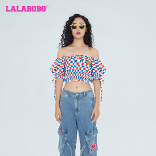 LBCB LALABOBO夏新品 梭织上衣女 百搭可爱风方领短袖 WSWC18 打底衫