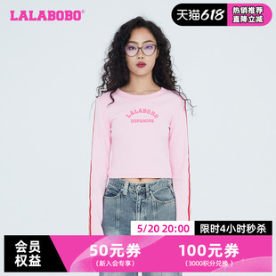 款 美式 街头复古运动字母长袖 WSDT46 LALABOBO春夏新品 T恤女 LBCC