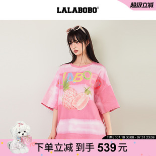 LALABOBO25年T恤夏新款 女原創(chuàng)潮牌短袖 漸變條紋上衣 商場同款
