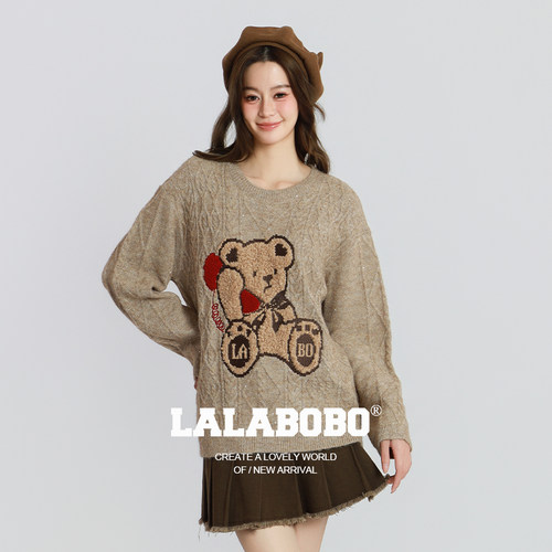 LALABOBO电话复古小熊毛衣