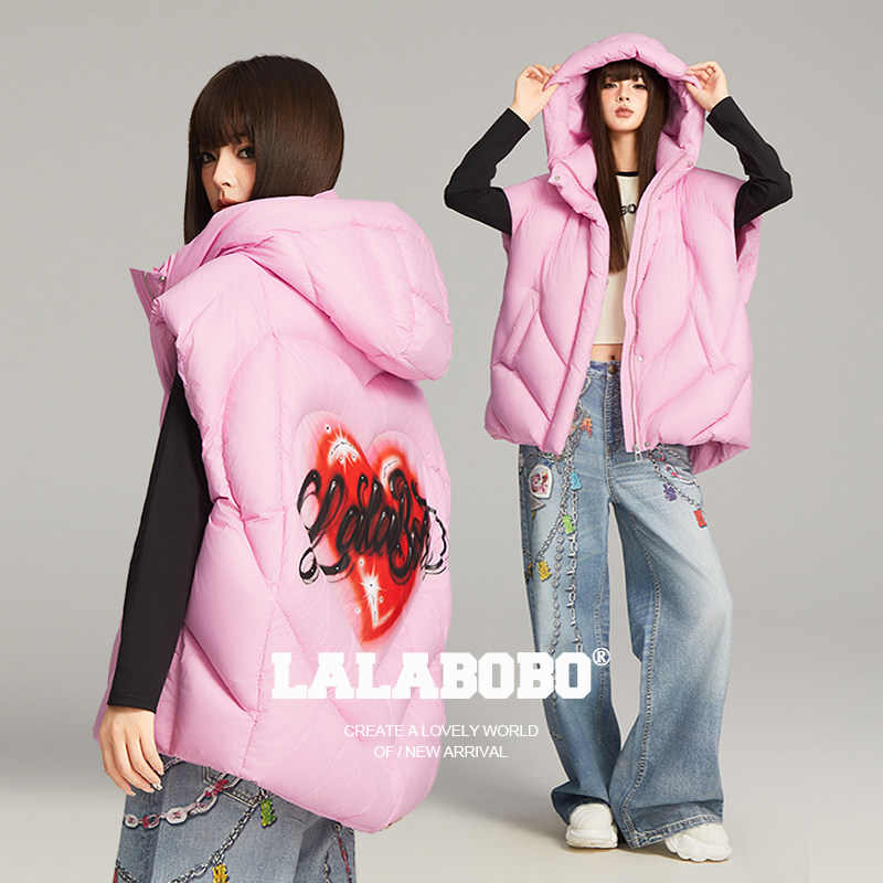 【余宇涵同款】LALABOBO羽绒马甲26年冬潮原创连帽高级感印