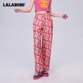 LBCB LALABOBO秋季 WXZC12 毛毛熊满印阔腿梭织休闲长裤 女 新品 时尚