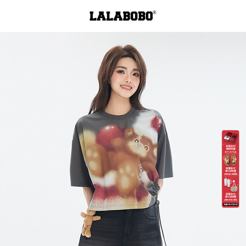 【商场同款】LALABOBO25年T恤夏新款女原创潮牌蛋糕短袖印花上衣,女装/女士精品,T恤,淘宝优惠券,粉丝福利购,淘宝优惠卷