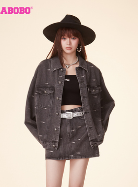 LALABOBO25秋新款松弛感复古风牛仔衣翻领夹克外套女|LBDA-WSJW14