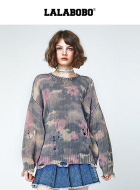 LALABOBO25年夏季毛衣女秋季新款破洞潮松弛感套头外套LBDC-WSTM1