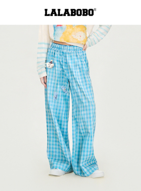 【派对小熊】LALABOBO格子长裤26夏夏新潮原创高级感清晰抽绳裤子