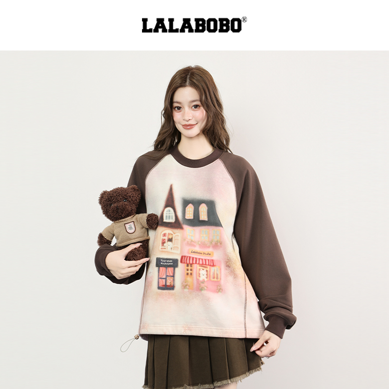 LALABOBO房子插肩长袖T恤