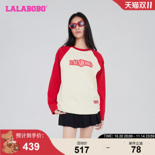 LBCC 苏新皓同款 T恤女 长袖 WSDT42 LALABOBO潮流休闲字母插肩袖