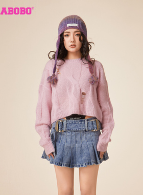 中国风LALABOBO秋季新品美式街头款圆领套头毛织女|LBCD-WSTM57