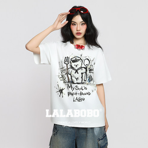 LALABOBO李小冉线性小熊短袖T