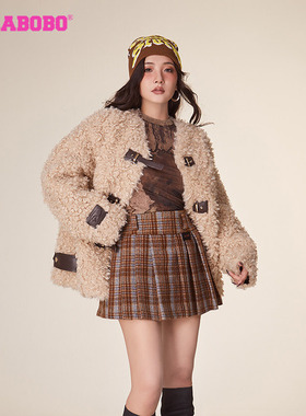 张雅梦同款LALABOBO秋季新休闲保暖牛角扣毛绒外套女|LBCD-WSDR37