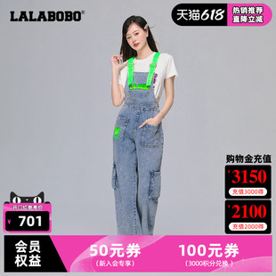 女 LALABOBO春夏新品 热成像熊字母灯笼牛仔背带长裤 WLZT16 款 LBCA