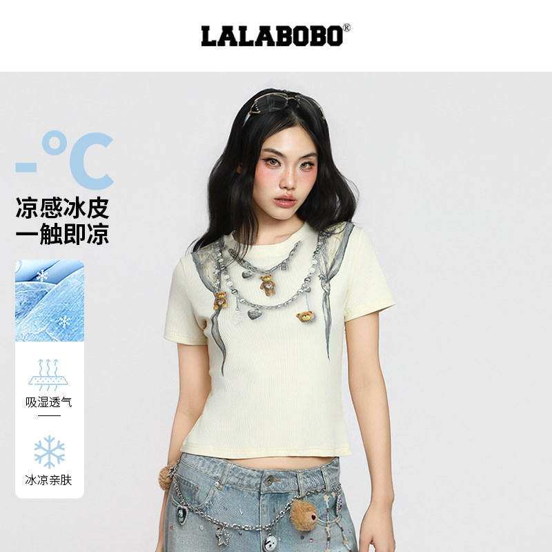 【凉感面料】LALABOBO假两件T恤26年夏新原创手绘风涂鸦短