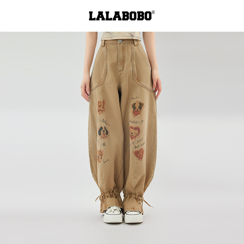 LALABOBO贴纸抽绳梭织裤