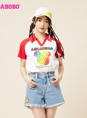 LALABOBO春新品打底衫美式时尚可爱学院风短袖T恤女|LBCB-WSDT22