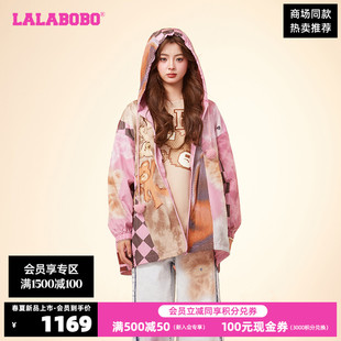 LBDB 风衣外套 WSDW11 LALABOBO24春夏新宽松复古可爱小熊满印大码