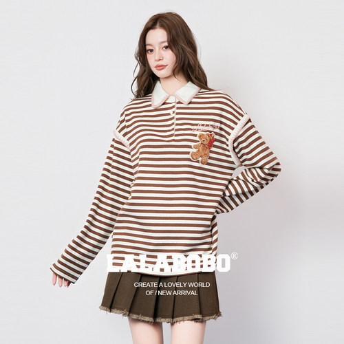 LALABOBO唐九洲小熊撞色POLO领T